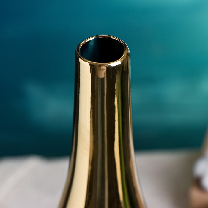 Керамическая ваза для цветов, сухоцветов «Голден тайм», настольная, 33×7.5×3 см, золото Керамическая ваза для цветов, сухоцветов «Голден тайм», настольная, 33×7.5×3 см, золото