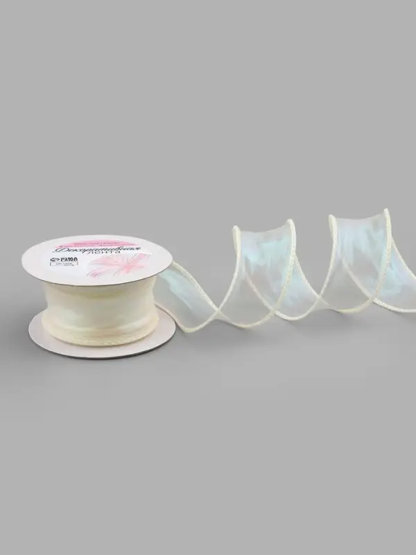 Лента капроновая &laquo;Волна&raquo;, с радужным переливом, 38 мм, 9.1&plusmn;0.5 м, бежевая