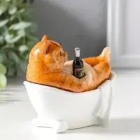 Сувенир полистоун лак "Пухлый кот лежит в ванне с бокалом" 11,5х7,7х10,5 см