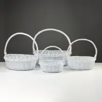 Корзина плетёная для хранения, лоза, овальная, с ручкой, белая, набор 4 шт.