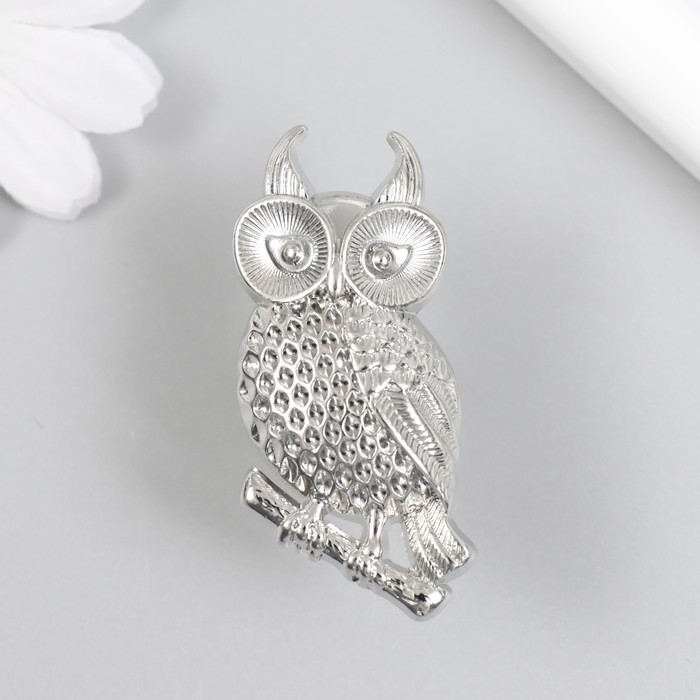 Ручка для шкатулки металл Ручка для шкатулки металл "Филин на ветке" серебро 5,2х2,2 см