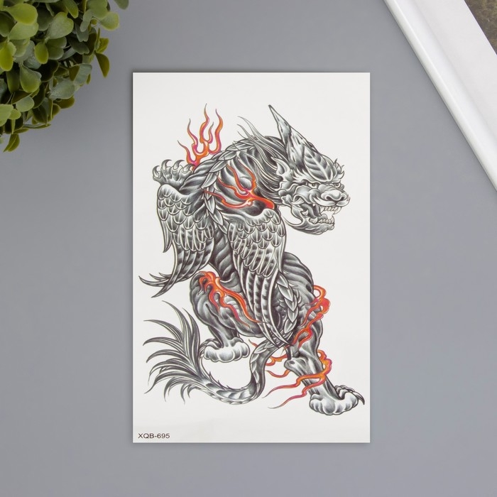 Татуировка на тело цветная  Татуировка на тело цветная "Китайский лев с крыльями" 11,4х21 см