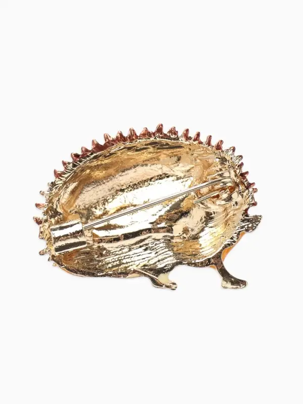 Брошь &laquo;Ежик&raquo; с цветами, цвет коричнево-оранжевый в золоте