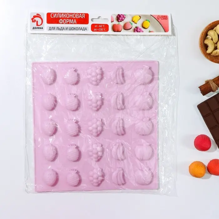 Форма для мармелада Доляна «Фруктовый рай», 22,5×23,5×1,5 см, 25 ячеек, цвет розовый Форма для мармелада Доляна «Фруктовый рай», 22,5×23,5×1,5 см, 25 ячеек, цвет розовый