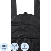 Пакет-майка усиленный ПНД, 30+18x56, черный, 28 мкм, 100 шт/уп,