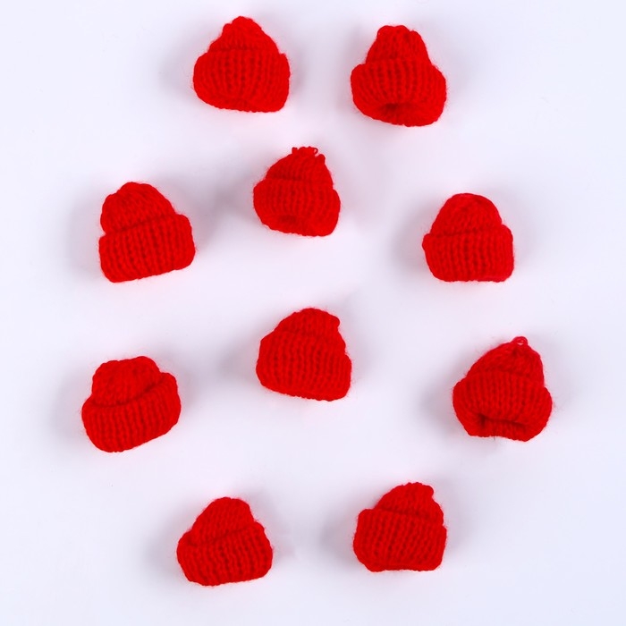 Шапка для игрушек вязаная, набор 10 шт., цвет красный Шапка для игрушек вязаная, набор 10 шт., цвет красный
