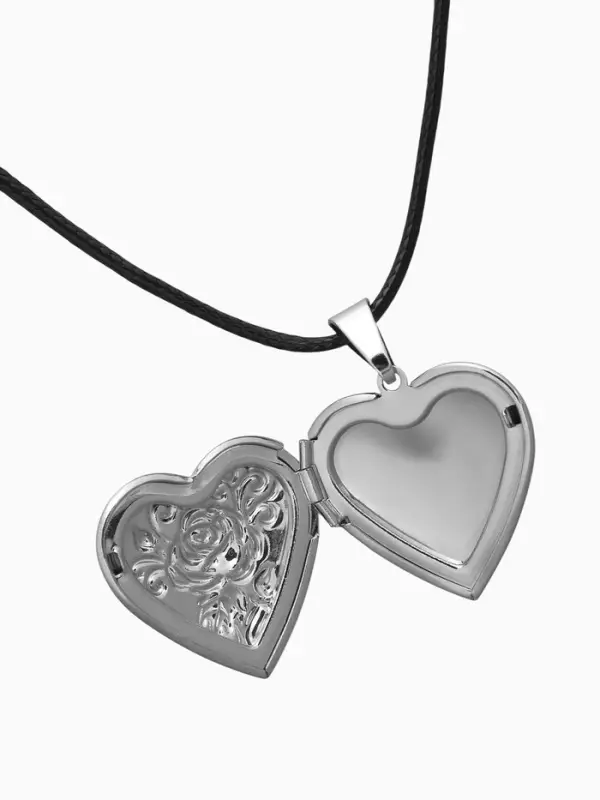 Кулон на шнурке &laquo;Для фото&raquo;, сердце с розой, цвет чернёное серебро на чёрном шнурке, 45 см