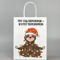 Пакет бумажный подарочный новогодний крафт, &laquo;Тот год пережили и этот переживем&raquo;, 27&times;21&times;11 см