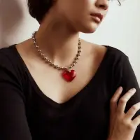 Кулон &laquo; Сердце&raquo; большое, красный в серебре, 40 см