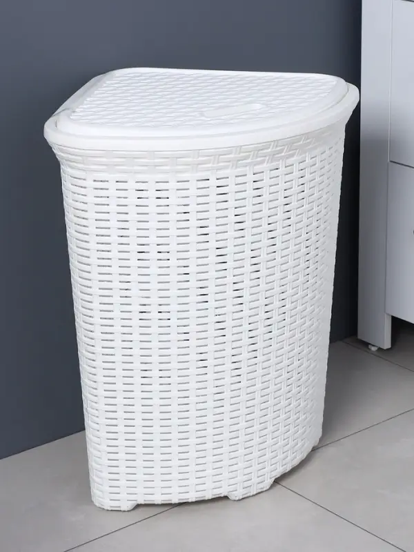 Корзина для белья угловая с крышкой &laquo;Ротанг&raquo;, 60 л, 40.5&times;40.5&times;57 см, белая