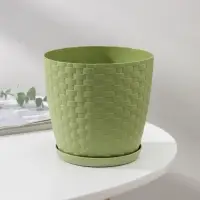 Горшок для цветов с поддоном &laquo;Ротанг&raquo;, 1.2 л, d=13 см, h=12 см, пластиковый, оливковый