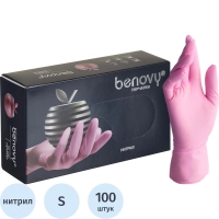 Перчатки нитрил, н/c, н/о, текстур, Benovy (S) 50п/уп, розовый