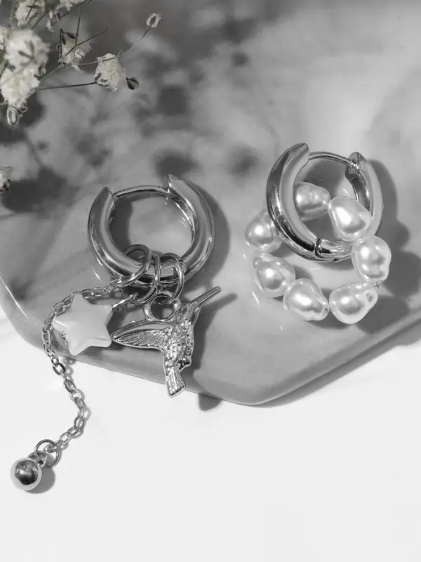 Серьги со съёмным элементом &laquo;Трансформер&raquo;, птица, белые в серебре