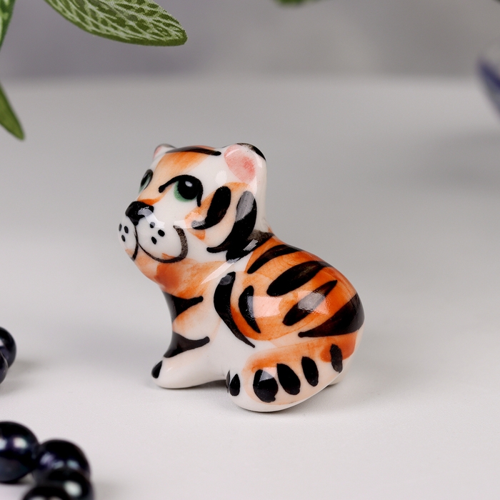 Сувенир гжель «Тигр», бело-синий,керамика,