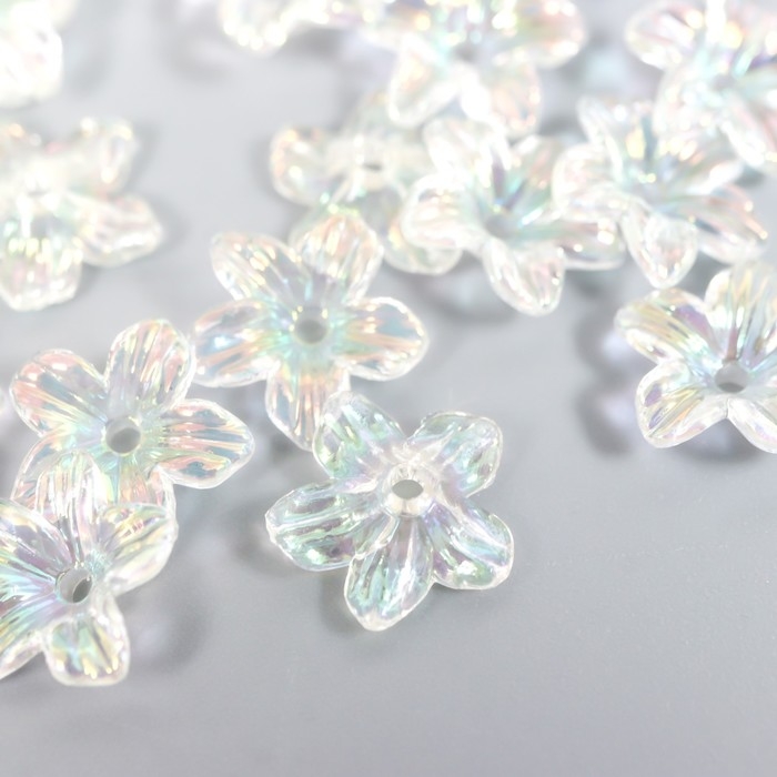 Бусины для творчества пластик Бусины для творчества пластик "Цветок" набор 25 шт прозрачный перламутр 1,1х1,1 см