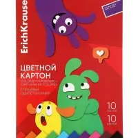 Картон цветной А4 ErichKrause Jolly Friends, 10 листов, 10 цветов, на клею