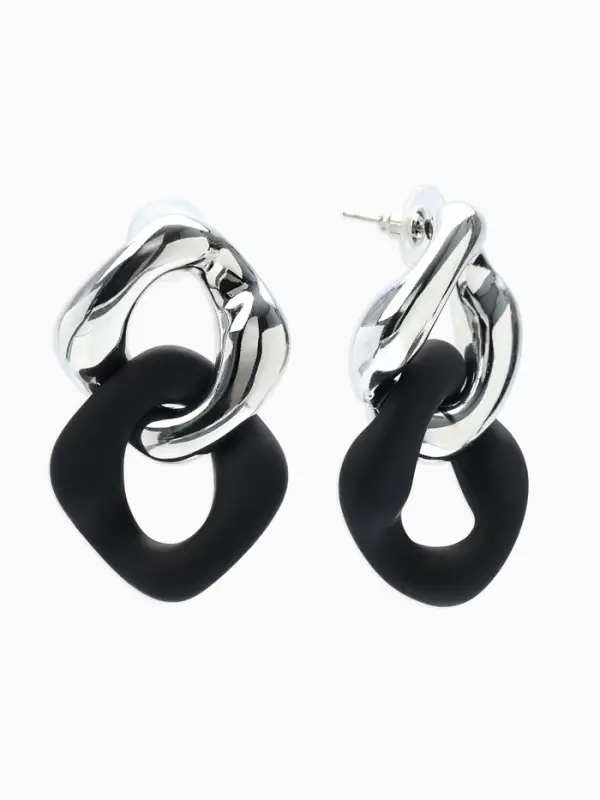 Серьги металл &laquo;Цепь&raquo;, диагональ, 2 полых ромба, серебристо-чёрные