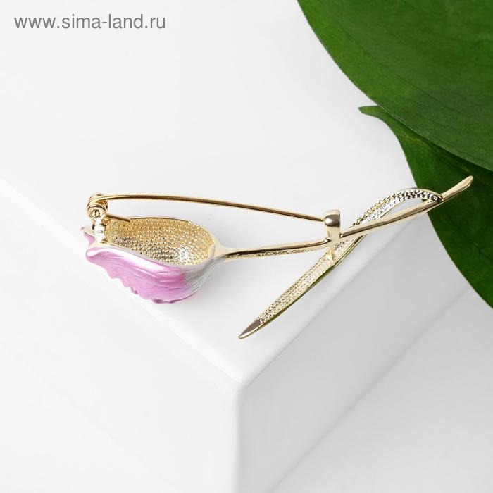 Брошь «Цветок» тюльпан пионовидный, цвет бело-розовый в золоте Брошь «Цветок» тюльпан пионовидный, цвет бело-розовый в золоте
