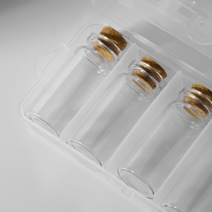 Набор баночек для хранения бисера, d = 2,1 × 5 см, 5 шт, в контейнере, 12,8 × 6,5 × 2,5 см Набор баночек для хранения бисера, d = 2,1 × 5 см, 5 шт, в контейнере, 12,8 × 6,5 × 2,5 см