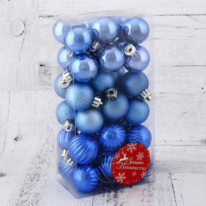 Ёлочные игрушки, шары новогодние , пластик, набор d-3 см, 36 шт Ёлочные игрушки, шары новогодние , пластик, набор d-3 см, 36 шт "Лагуна ассорти" синий