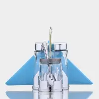 Набор для специй Доляна &laquo;Стиль&raquo;, 3 предмета: сахарница с ложкой 80 мл, солонка и перечница 50 мл, подставка-салфетница, стекло, прозрачный