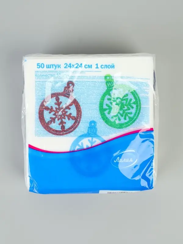 Салфетки бумажные однослойные «Шарики - снежинки», 24х24, 50 шт Салфетки бумажные однослойные «Шарики - снежинки», 24х24, 50 шт