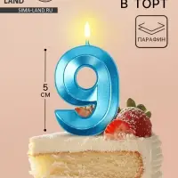 Свеча в торт на шпажке «Грань», цифра 9, голубая, 5 см