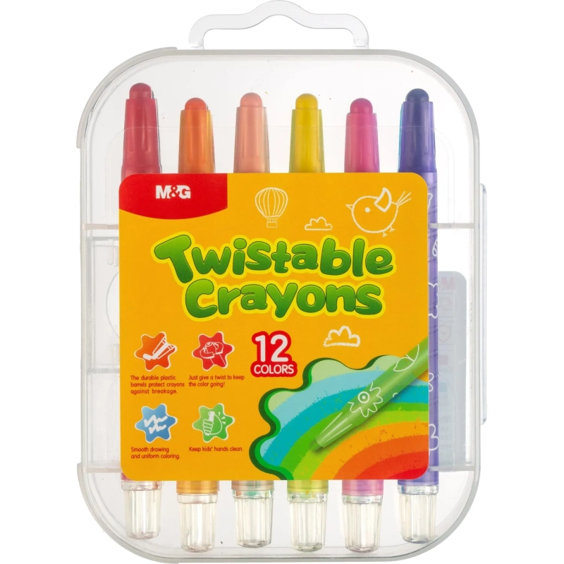 Мелки восковые M&G, круглые, выдвижной механизм, 12 цветов в наб, для детей