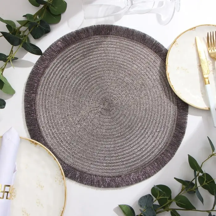 Салфетка сервировочная Доляна "Блеск",цв.серый, d 38 см