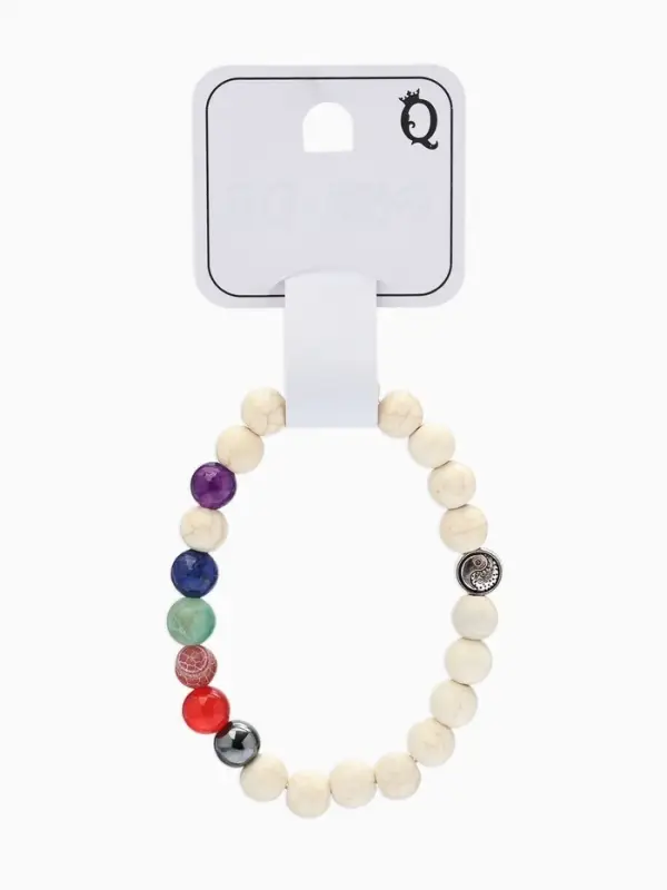 Браслет из бусин &laquo;Чакры. Планеты и Инь-ян&raquo;, d=7 см, разноцветный, белый с чернёным серебром