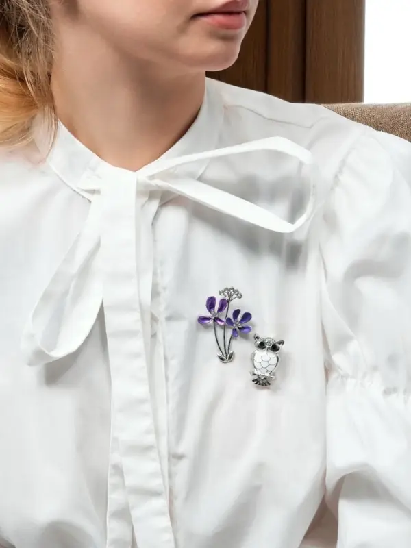 Брошь &laquo;Сова&raquo;, зелёная, белый в серебре