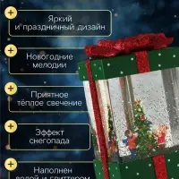 Светодиодная фигура &laquo;Подарок зелёный&raquo; 10&times;19&times;10 см, пластик, от батареек ААх3, USB, свечение тёплое белое
