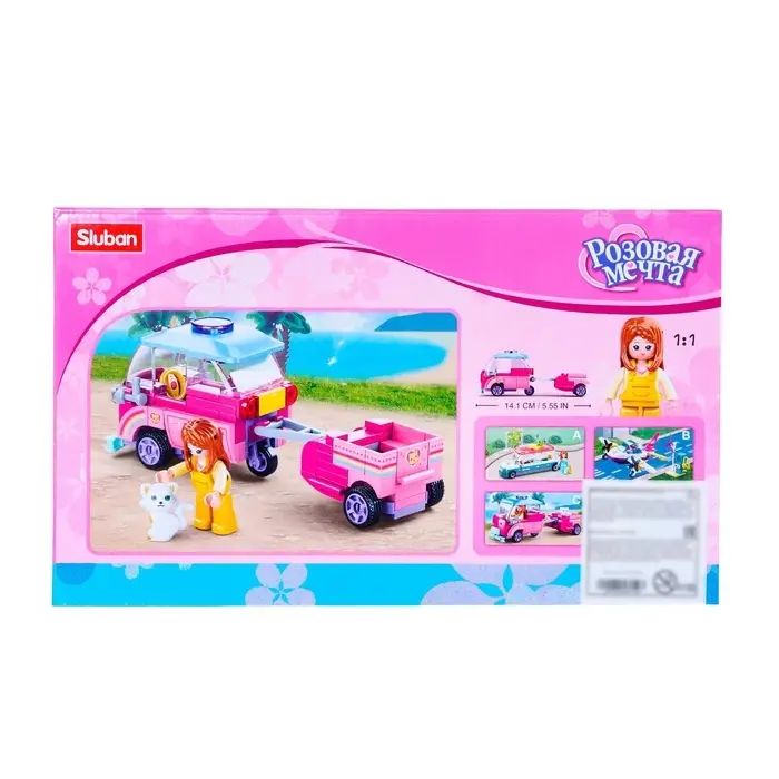 Конструктор Розовая Мечта Sluban&laquo;Машинка с прицепом&raquo;, 116 деталей