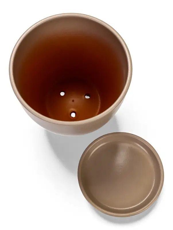 Горшок цветочный с поддоном 2,5 л, d18/h16 см капучино керамика, Горшок цветочный с поддоном 2,5 л, d18/h16 см капучино керамика, "Туман" (М)