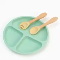Тарелка детская секционная с ложкой и вилкой, 3 секции, бирюзовый, Mum&Baby