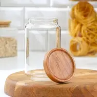 Банка стеклянная для хранения сыпучих продуктов Magistro Village, 700 мл, 9×15 см, с деревянной крышкой