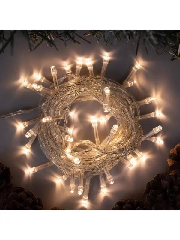 Гирлянда &laquo;Нить&raquo; 5 м, IP20, прозрачная нить, 50 LED, 8 режимов, 220 В, свечение тёплое белое