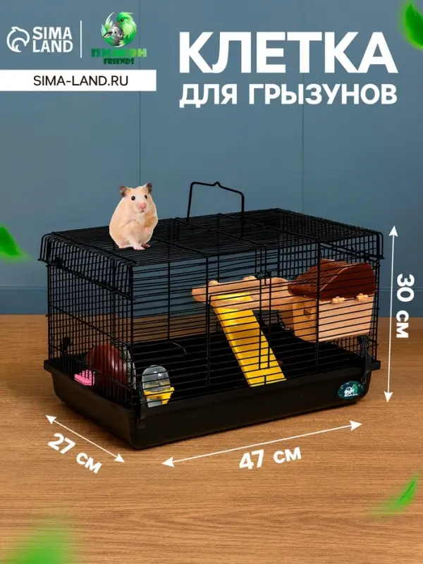 Клетка для грызунов &laquo;Пижон&raquo;, 47&times;30&times;27 см с наполнением, чёрная