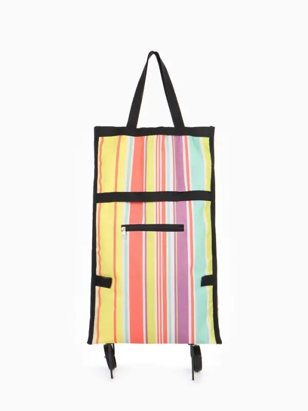 Сумка тележка хозяйственная, складная, на липучке, 2 колеса, наружный карман, 32&times;13&times;52 см, разноцветная