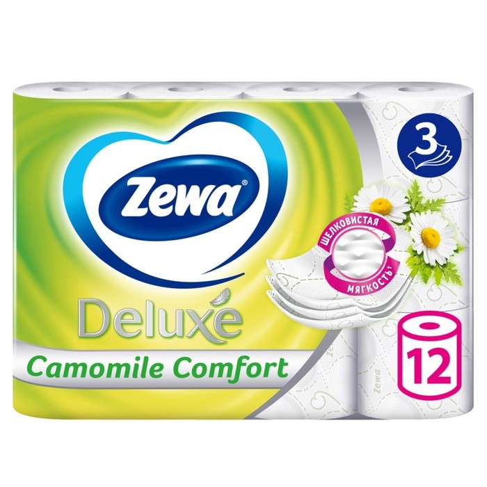 Туалетная бумага Zewa Deluxe Camomile Comfort, 3 слоя, 12 шт. Туалетная бумага Zewa Deluxe Camomile Comfort, 3 слоя, 12 шт.