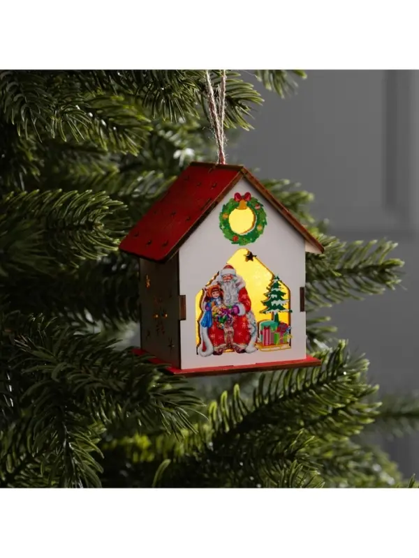 Подвеска световая &laquo;Дом Деда Мороза&raquo;, 7&times;6&times;8 см, 1 LED, от батареек AG10&times;3, свечение тёплое белое