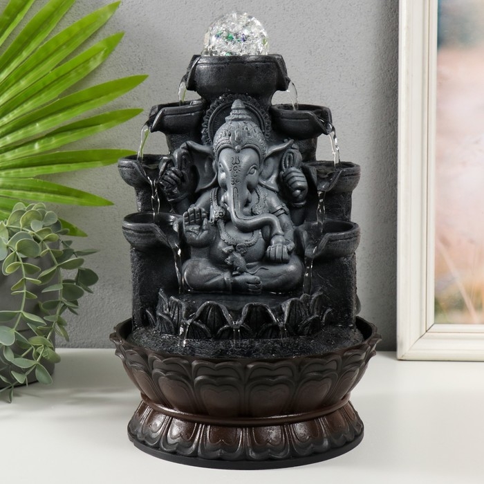Фонтан настольный от сети, подсветка Фонтан настольный от сети, подсветка "Ганеша в сером под водопадами" 20х20х30 см