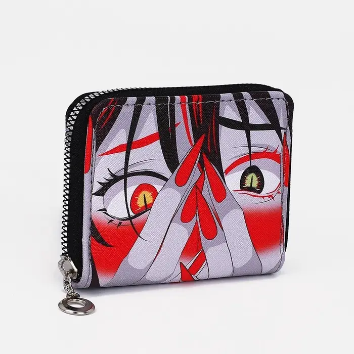 Кошелёк на молнии, отдел для карт, для монет, чёрный, красный