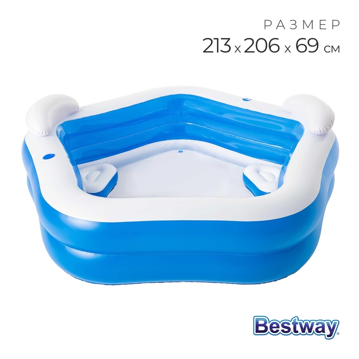 Бассейн надувной Bestway, 213×206×69 см, с сиденьями и подголовниками, от 6 лет, 54153 Бассейн надувной Bestway, 213×206×69 см, с сиденьями и подголовниками, от 6 лет, 54153