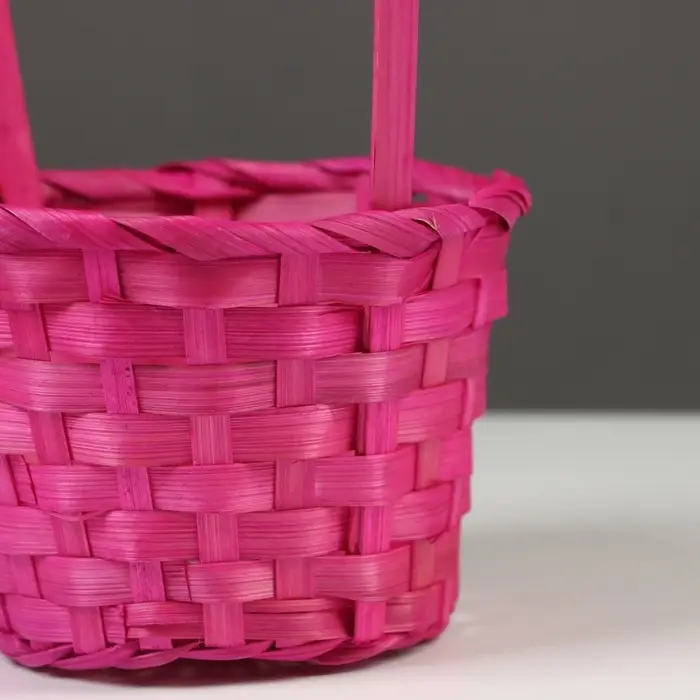 Корзина плетёная для хранения, 13&times;13&times;9.5 см, ручка h=18.5 см, бамбуковая, розовая
