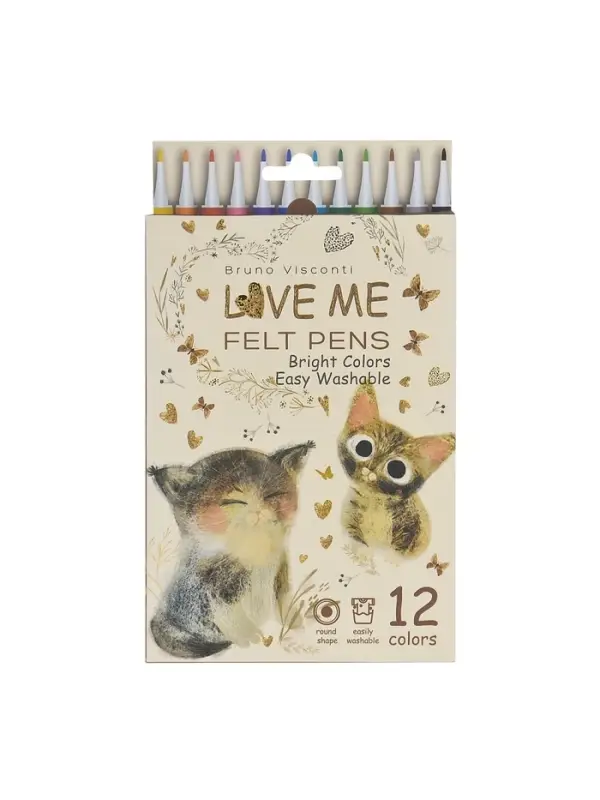 Фломастеры Bruno Visconti &laquo;Love Me. Милый котик&raquo;, 12 цветов, картонная упаковка, вентилируемый колпачок, европодвес