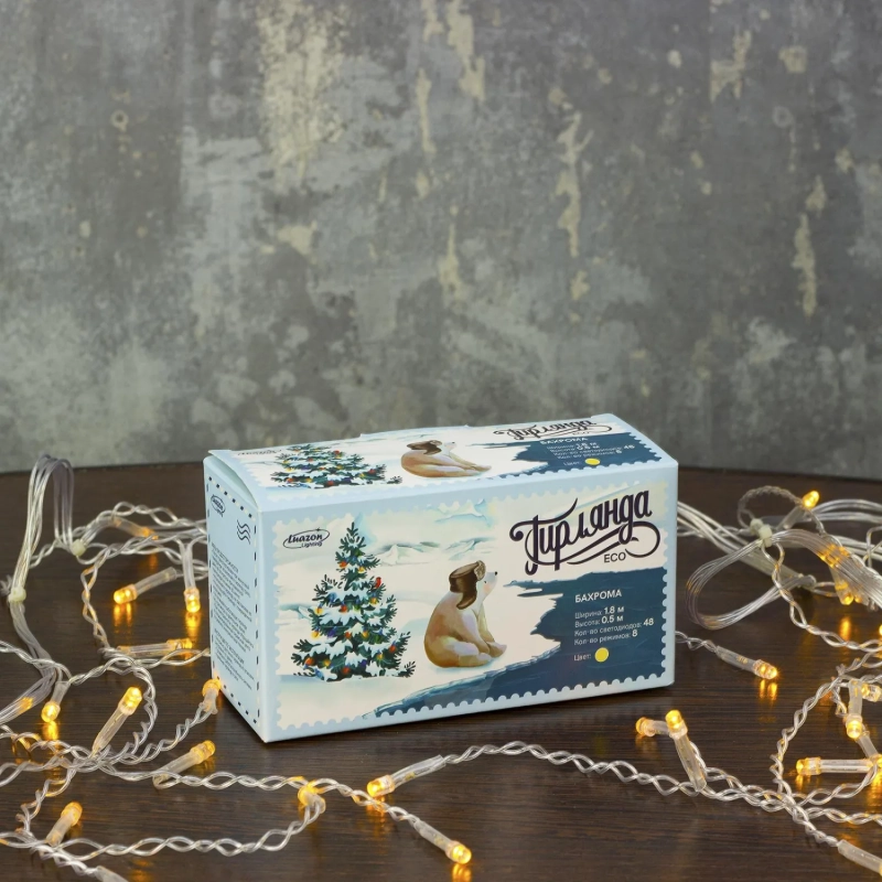 Гирлянда светодиодная Бахрома 1.8 х 0.5 м , IP20, 48 LED,желт,8реж, 3556833