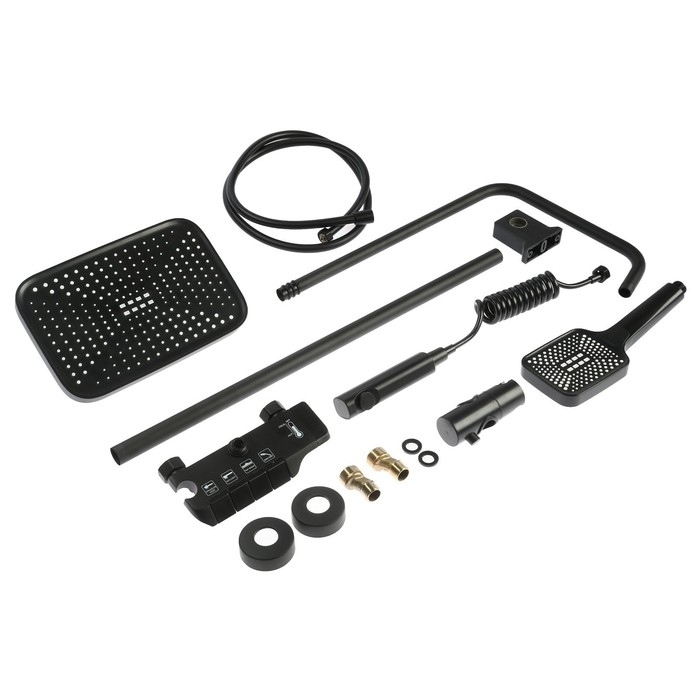 Душевая система ZEIN Z3684, верхняя и ручная лейка, ПВХ шланг, гигиенический набор, черная Душевая система ZEIN Z3684, верхняя и ручная лейка, ПВХ шланг, гигиенический набор, черная