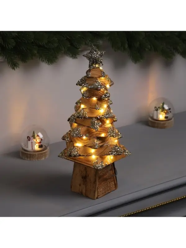 Фигура деревянная &laquo;Ёлочка&raquo;, 33&times;17&times;17 см, 50 LED, от батареек AAx2, свечение тёплое белое