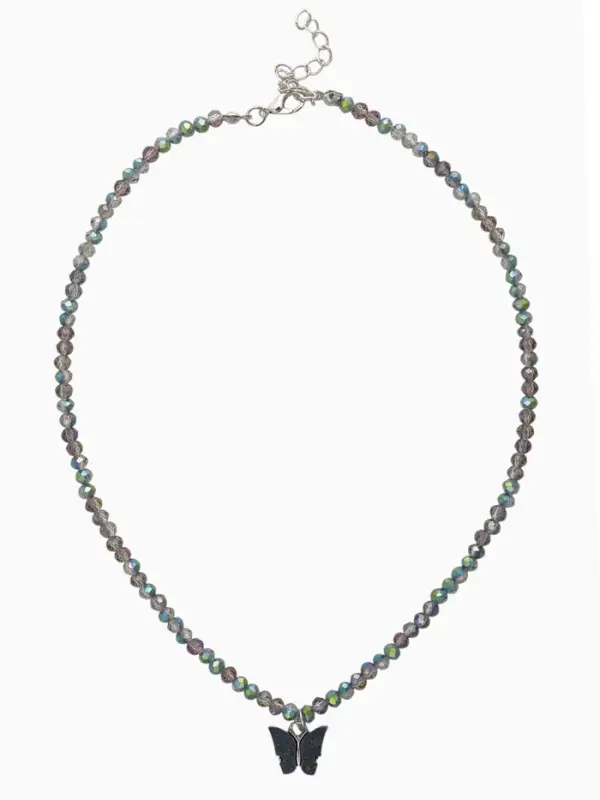 Чокер «Бабочка» хрусталь, серый в серебре, 36 см + 5 см доп, цепочка